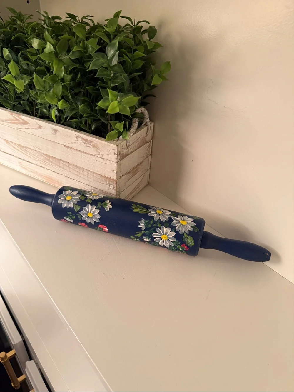 Hand-Painted Wooden Rolling Pin | Blue Daisy Cottage Farmhouse Kitchen Decor